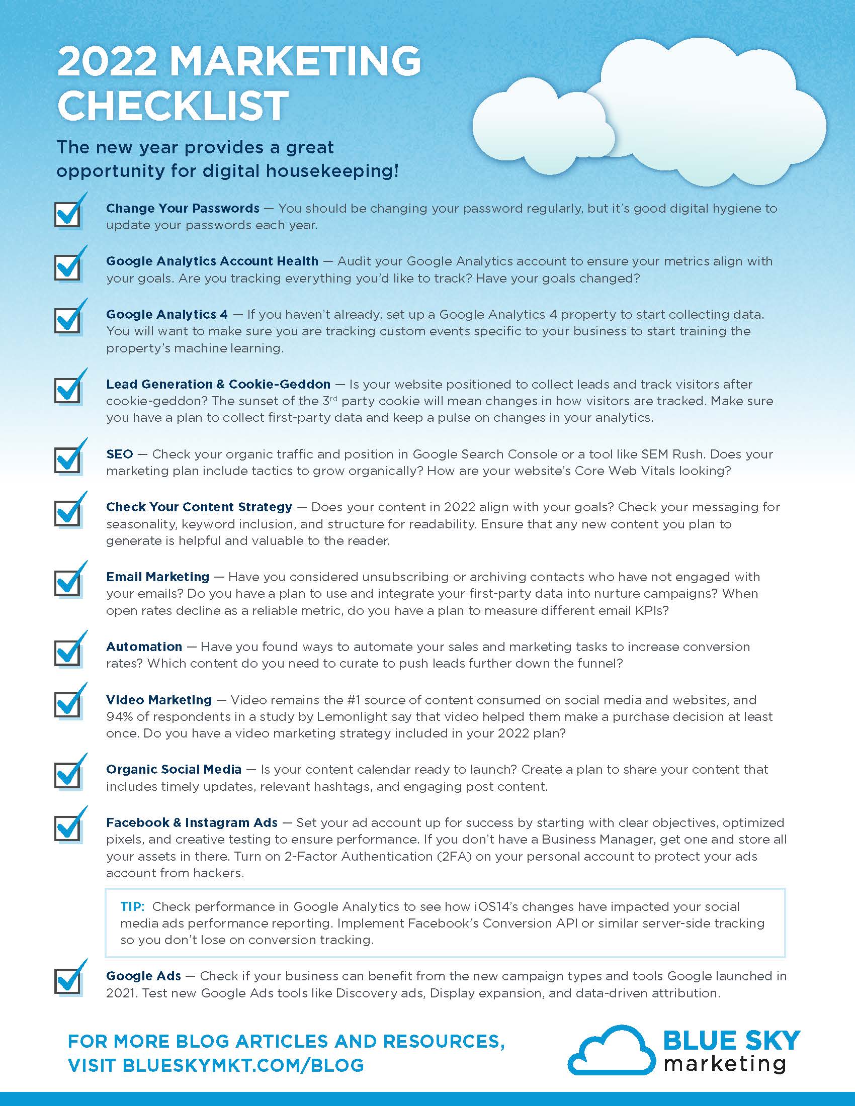 Blue Sky Marketing 2021 Digital Marketing Checklist