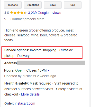 Sample SERP results with Advanced GMB Attributes