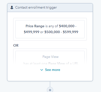 HubSpot Workflow Contact Enrollment Trigger Created by Blue Sky Marketing for Home Price Search