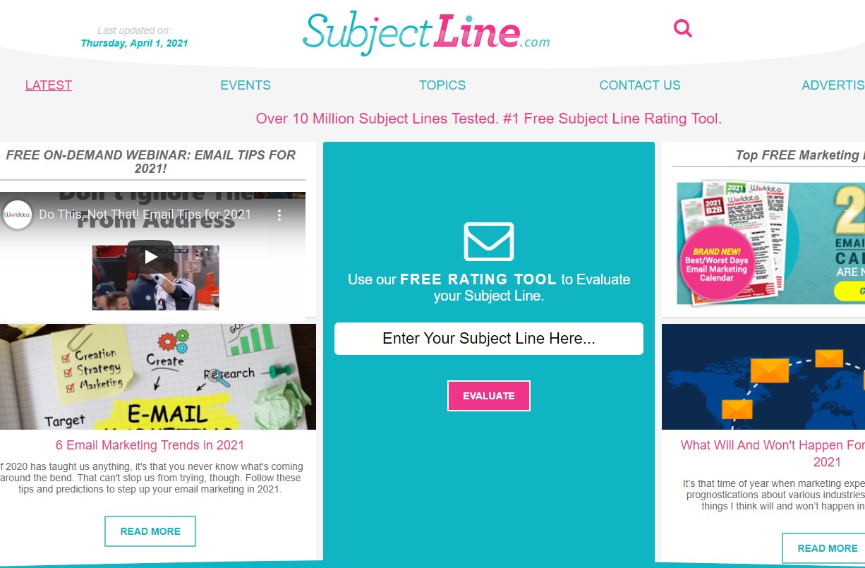 SubjectLine.com Screenshot | Blue Sky Marketing